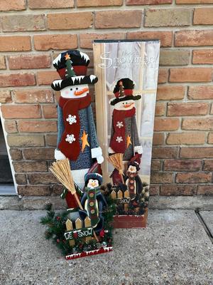 Wooden Snowman Holiday Sculpture with Box