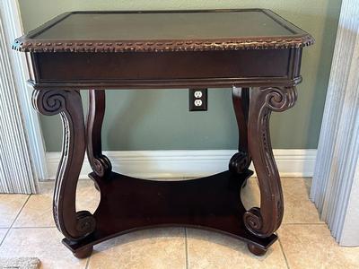 Carved Wood Game Table with Chess & Backgammon Tops