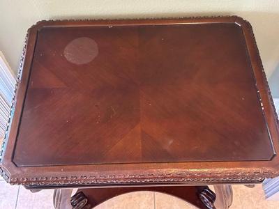 Carved Wood Game Table with Chess & Backgammon Tops