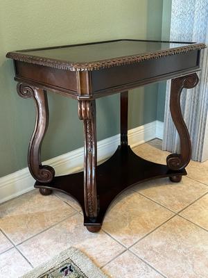 Carved Wood Game Table with Chess & Backgammon Tops