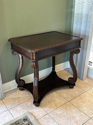 Carved Wood Game Table with Chess & Backgammon Tops