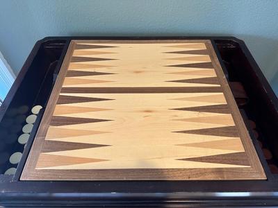 Carved Wood Game Table with Chess & Backgammon Tops