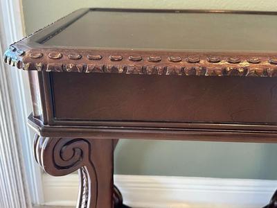 Carved Wood Game Table with Chess & Backgammon Tops