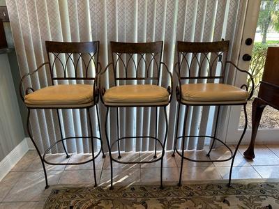 Set of 3 Metal Bar-Height Stools with Cushioned Seats