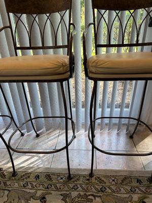Set of 3 Metal Bar-Height Stools with Cushioned Seats