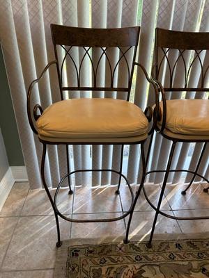Set of 3 Metal Bar-Height Stools with Cushioned Seats