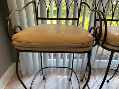 Set of 3 Metal Bar-Height Stools with Cushioned Seats