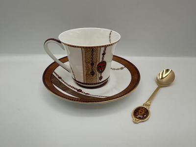 Empire Porcelain Tea Cups & Saucers Set with Decorative Gold Spoons – New in Box