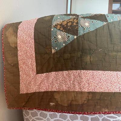Sale Photo Thumbnail #1164: Does have multiple stains on front and back of quilt, see photos
Measures: 80" wide x 84" long