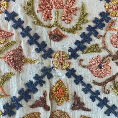 Sale Photo Thumbnail #1202: Has a two holes and tear on boarder, has been patched on boarder, refer to photos
Measures: 62" wide x 98" long