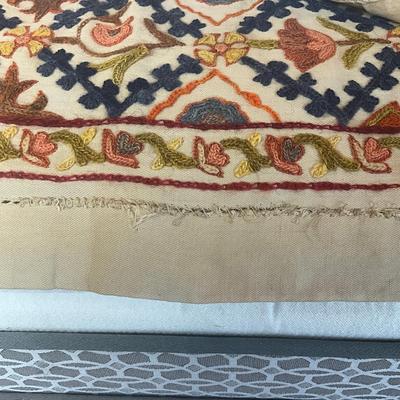 Sale Photo Thumbnail #1197: Has a two holes and tear on boarder, has been patched on boarder, refer to photos
Measures: 62" wide x 98" long