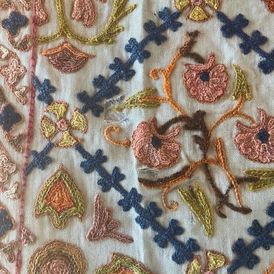 Sale Photo Thumbnail #1201: Has a two holes and tear on boarder, has been patched on boarder, refer to photos
Measures: 62" wide x 98" long