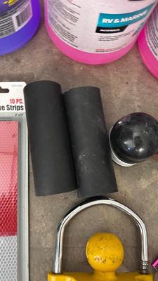 TRAILER HITCH LOCK, RV ANTIFREEZE, REFLECTIVE STRIPS, FLARES, WHEEL CHOCK, AND MORE!