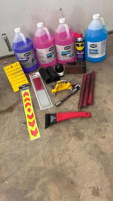 TRAILER HITCH LOCK, RV ANTIFREEZE, REFLECTIVE STRIPS, FLARES, WHEEL CHOCK, AND MORE!