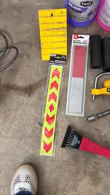 TRAILER HITCH LOCK, RV ANTIFREEZE, REFLECTIVE STRIPS, FLARES, WHEEL CHOCK, AND MORE!