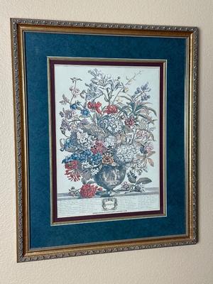 Set of 4 Colonial Style Floral Anniversary Framed Prints