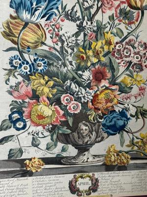 Set of 4 Colonial Style Floral Anniversary Framed Prints