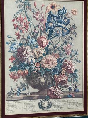 Set of 4 Colonial Style Floral Anniversary Framed Prints