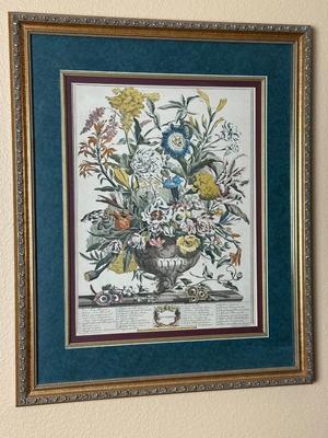 Set of 4 Colonial Style Floral Anniversary Framed Prints