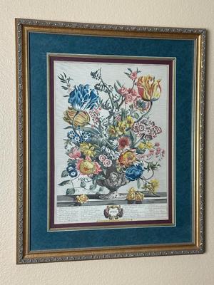 Set of 4 Colonial Style Floral Anniversary Framed Prints
