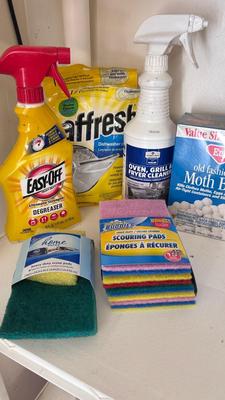 BLEACH, MOTH BALLS, GLASS CLEANER, DISHWASHER CLEANER, SCOURING PADS AND MORE