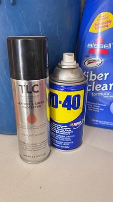 A BUCKET AND AN ARRAY OF DIFFERENT CLEANING PRODUCTS