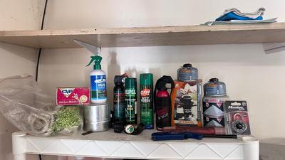 A JETBOIL ALONG WITH BUG AND BEAR REPELLENT, MATCHES, A VARIETY OF DIFFERENT ROPE AND MORE