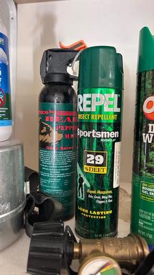 A JETBOIL ALONG WITH BUG AND BEAR REPELLENT, MATCHES, A VARIETY OF DIFFERENT ROPE AND MORE