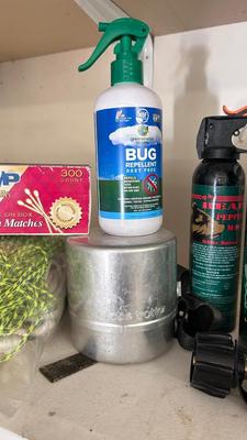 A JETBOIL ALONG WITH BUG AND BEAR REPELLENT, MATCHES, A VARIETY OF DIFFERENT ROPE AND MORE