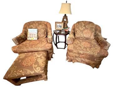 Furniture - Pair of custom Club Chairs w/ painting, lamp & decor