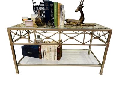 Furniture -Iron & Glass Table with Books, Lamp Berger, Brass
