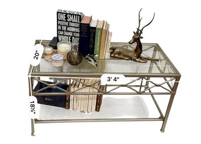 Furniture -Iron & Glass Table with Books, Lamp Berger, Brass