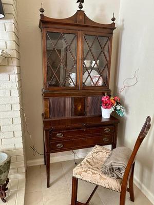 Furniture - Federal Style Inlaid Secretary with Tambour doors by Maddox of Jamestown NY w/ chair - Contents sold separately