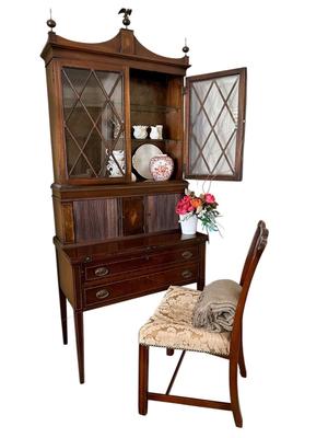 Furniture - Federal Style Inlaid Secretary with Tambour doors by Maddox of Jamestown NY w/ chair - Contents sold separately