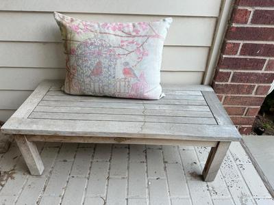 Patio - Outdoor Bench, Pillow & Iron Bunny