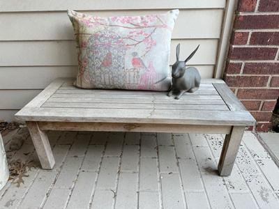 Patio - Outdoor Bench, Pillow & Iron Bunny