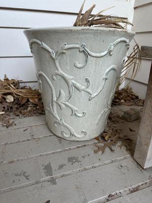 Patio - Large Glazed Ivory Ceramic Pot 15" Wx 18" H