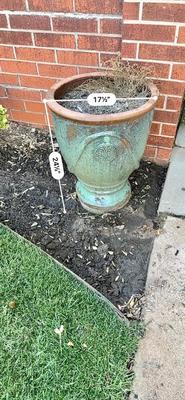 Patio - Matched Pair of Green Glazed Terracotta Pots 17" X 24"