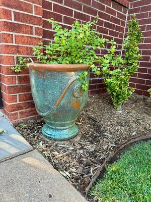 Patio - Matched Pair of Green Glazed Terracotta Pots 17" X 24"