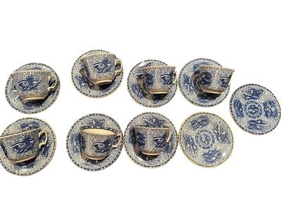 China- Mottaheda Blue Torquay 7 cups 9 saucers