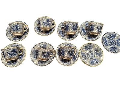 China- Mottaheda Blue Torquay 7 cups 9 saucers