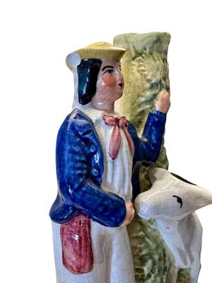 Decor - Antique Staffordshire Lamp - chip on hat