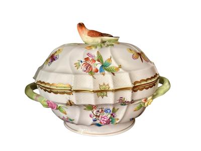Decor - China - Herend Tureen Queen Elizabeth Pattern with Rare Bird finial Platter listed separately