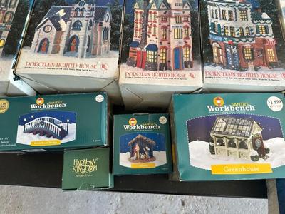 Collection of Lighted Porcelain Christmas Village Houses