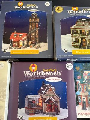 Collection of Lighted Porcelain Christmas Village Houses