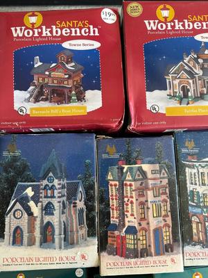 Collection of Lighted Porcelain Christmas Village Houses