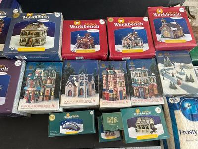 Collection of Lighted Porcelain Christmas Village Houses