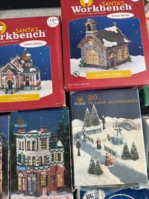 Collection of Lighted Porcelain Christmas Village Houses