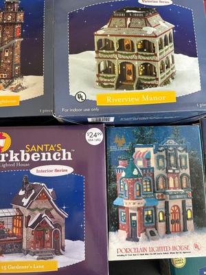Collection of Lighted Porcelain Christmas Village Houses