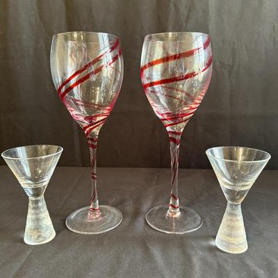 Red Swirl Wine Glasses, Hammered & Frosted Stem Martini Glasses & More (PC-BC)